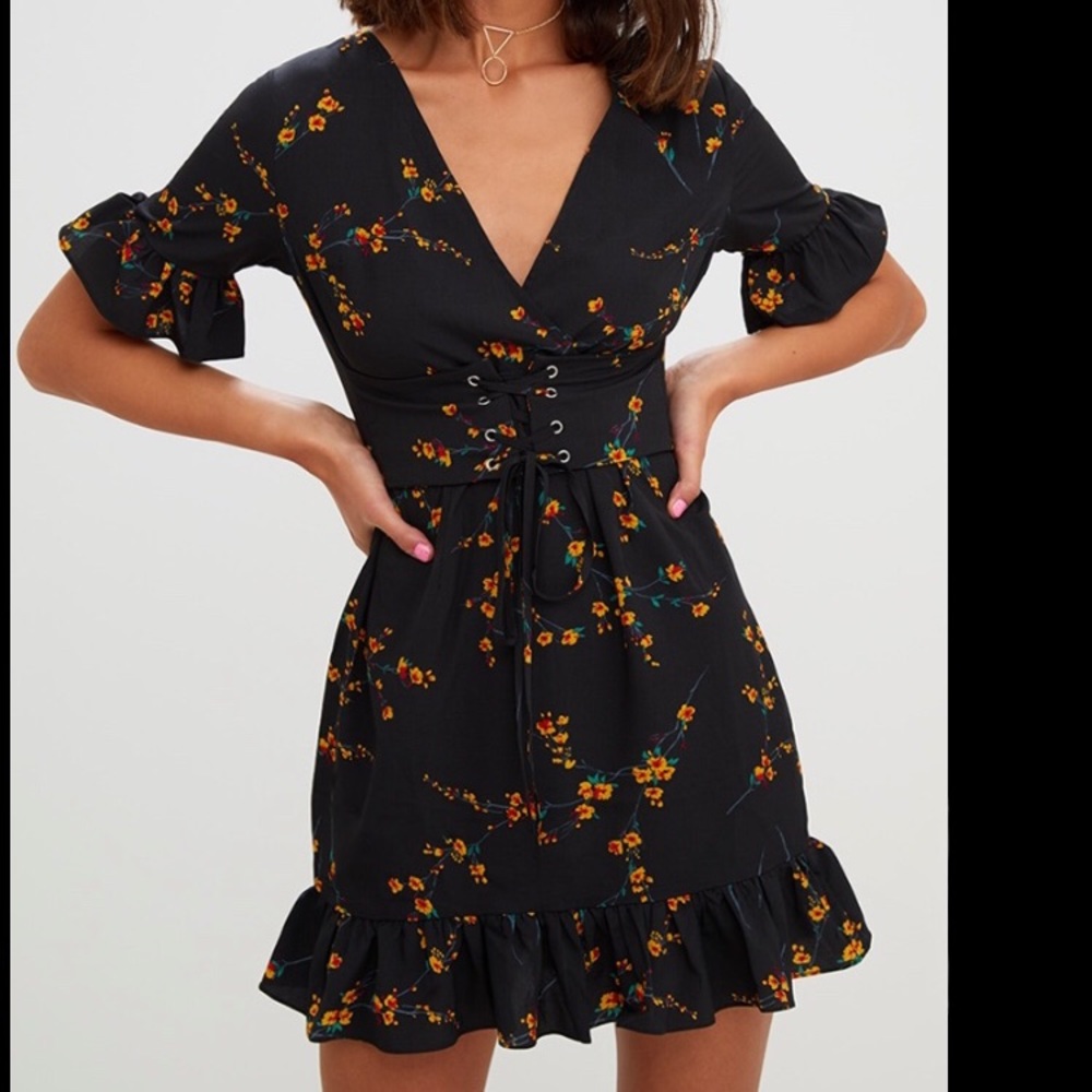 Black Corset Floral Dress